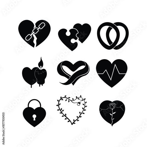 Emoji and broken heart silhouette vector illustration collection for Valentine's Day social media, stickers, and emotional relationship graphics
