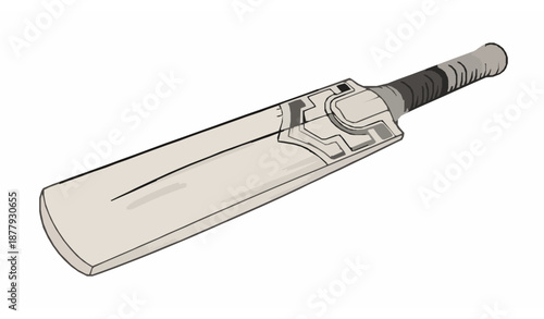 Realistic Cricket Bat Line Art Vector Isolated on White Background for Sports