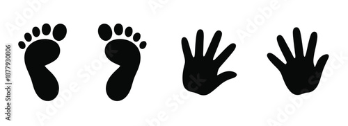 Childs foot and hand prints icon, vector on isolated white background, simple baby footprint and handprint symbols for parenting, childcare, baby shower design, education