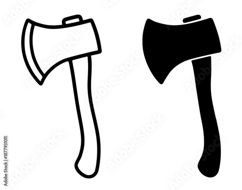 Agriculture icon, axe illustration in outline and silhouette style