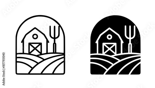 Agriculture illustration icons in outline and silhouette style