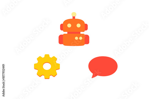 Robot, Gear, and Chat Bubble Icons with Neon Glow