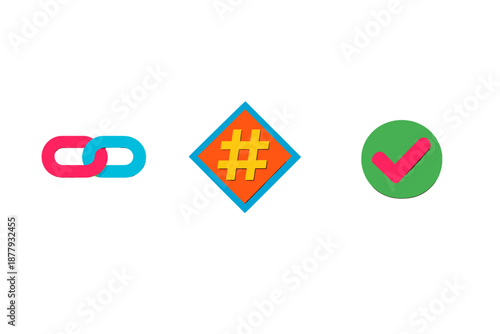 Link, Hashtag and Checkmark Icons with Neon Glow