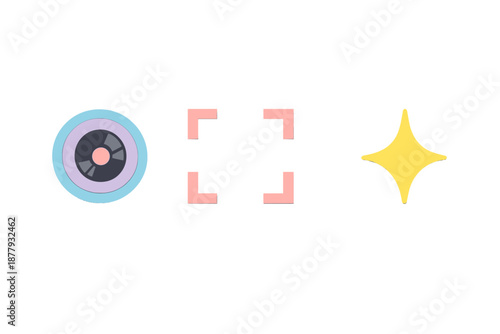 Digital icons with glowing effects on a grey background