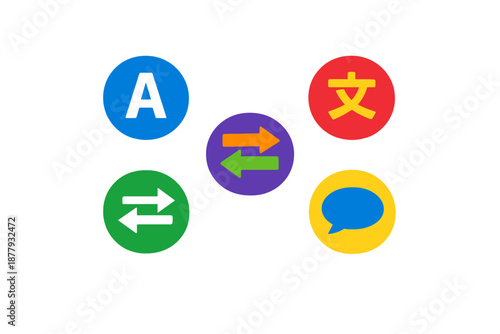 Collection of translation and communication icons with glowing effect