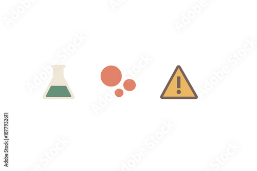 Science, warning, and bubbles icons on a gradient background