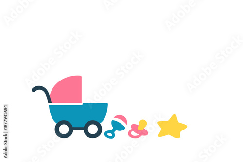 Baby items and a star on a dark gradient background