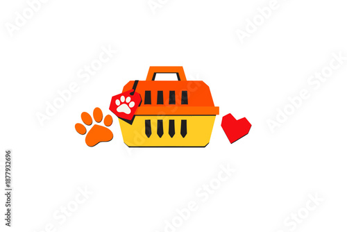 Pet carrier with paw print and heart icons