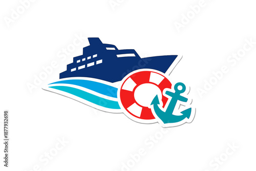 Cruise Ship Icon with Anchor and Life Buoy