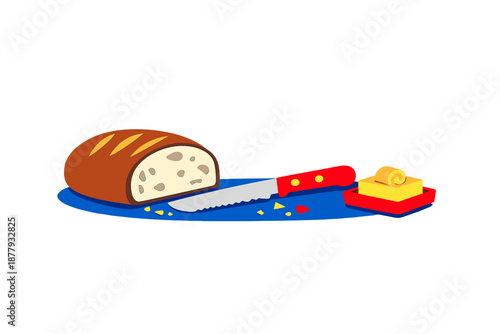 Bread, Knife, and Butter Illustration