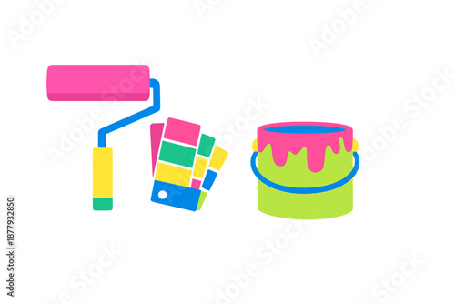 Creative painting concept with paint can and roller