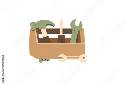 3D rendering of a toolbox with tools and hardware