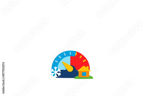Thermometer with house icon showing cold and warm temperature