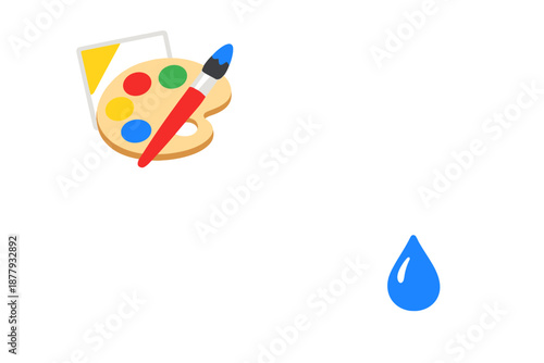 Art palette with brush and a glowing blue drop