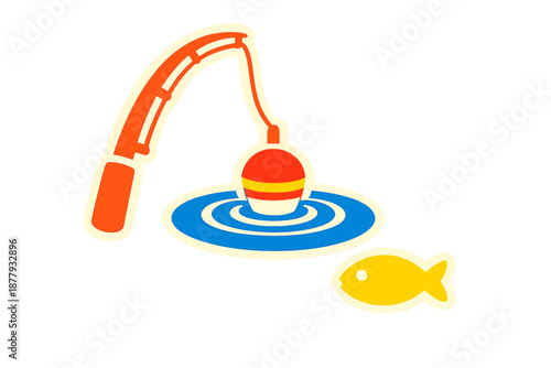 Fishing rod with bobber and fish illustration