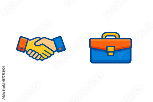Handshake and Briefcase Icons with Neon Glow