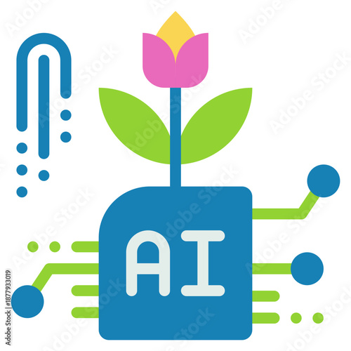 growth plant agriculture flower bloom ai technology flat style icon