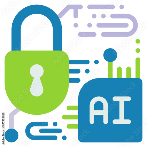 key lock protection safety security privacy ai technology flat style icon