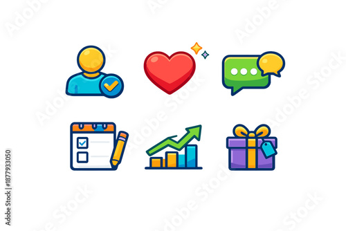 Set of 6 modern flat design icons with glowing effect