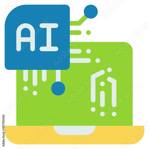 laptop working technology learning ai flat style icon