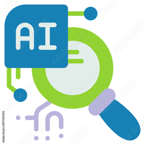 magnifying search finding data ai control technology flat style icon