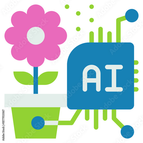 plant flower nature ai control agriculture artificial intelligence flat style icon