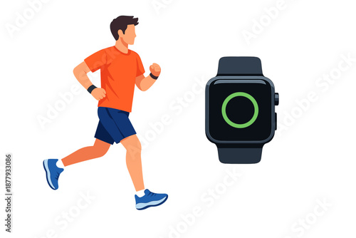 Athlete running with smart watch tracking fitness data