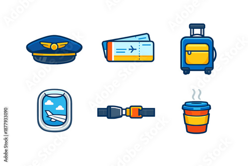 Set of aviation and travel icons