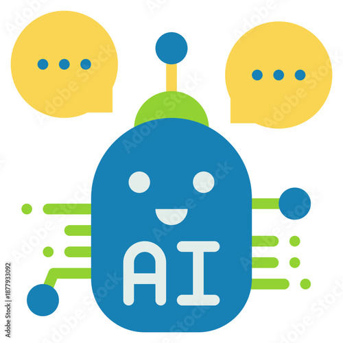 robot chat bot community ai technology thinking flat style icon