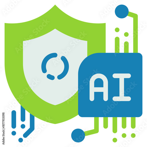 shield protection safety security ai technology chipset flat style icon