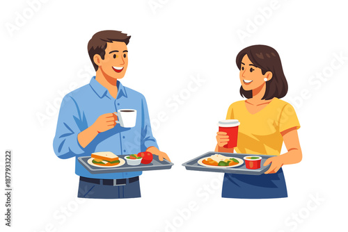 Smiling couple enjoying lunch together with food trays
