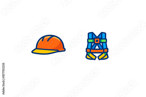 Hard hat and safety harness icons