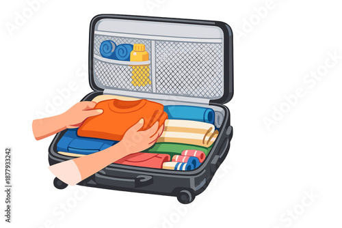 Packing a suitcase with clothes and travel essentials