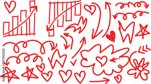 Hand drawn red doodles and symbols for business presentations