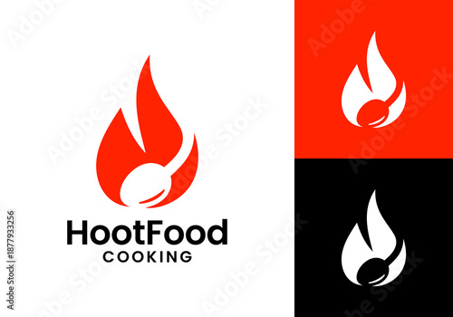 fire with spoon logo combination. hot bbq restaurant food design vector template