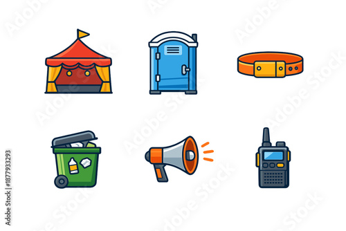 Set of icons for event, festival, or camp