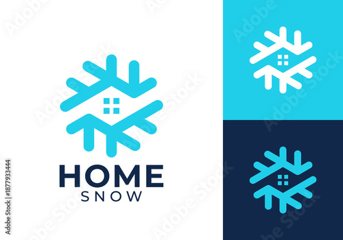 snow and home logo. heating cooling snowflake conditioning vector design concept