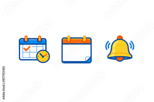 Calendar and notification icons with glowing effects