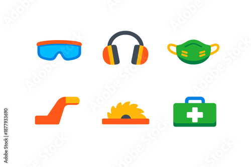 Safety equipment icons with neon glow effect
