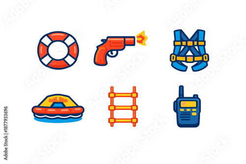 Survival and rescue icons with glowing effect