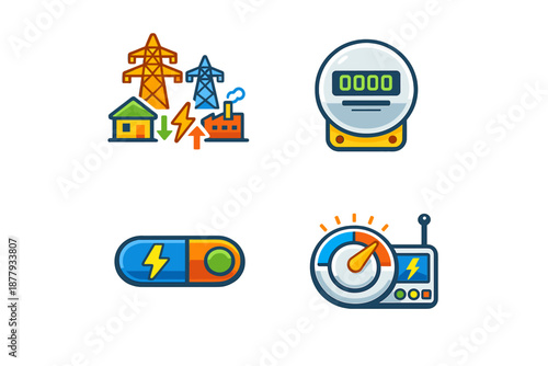 Set of icons related to electricity and energy