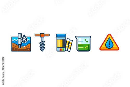 Groundwater contamination testing and safety icons