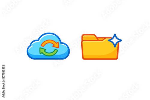 Cloud sync and folder icon with glowing neon effect