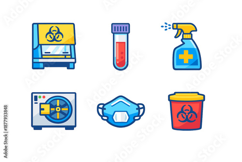 Set of medical and science icons with glowing effect