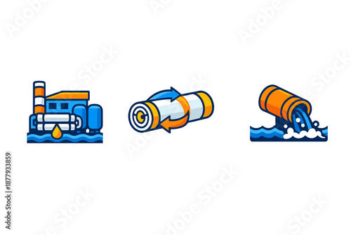 Industrial icons: factory, recycling, and pollution