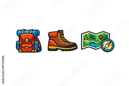 Hiking and Camping Gear Icons