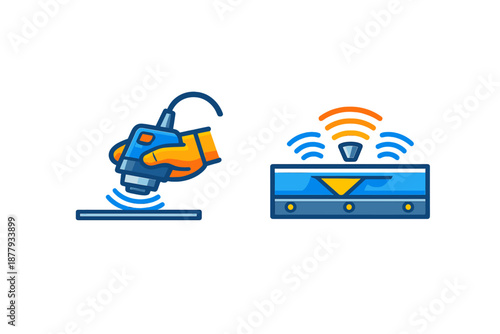 Abstract Ultrasound and WiFi router icons with glowing effect