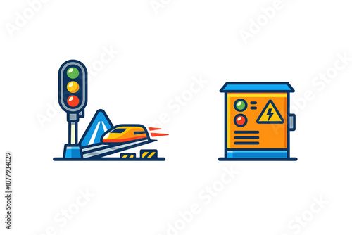 Train traffic control and electrical safety equipment icons