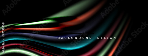 Abstract flowing lines create dynamic background. Colors blend, forming sleek modern design. Dark backdrop emphasizes vibrant curves.