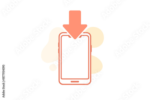 Smartphone download icon with glowing effect on abstract background